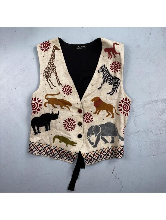 Jackets & Blazers - Brie Kriebel Animals Zoo Vest Art to Wear Womens Sz M Rare 80s Giraffe Elephant